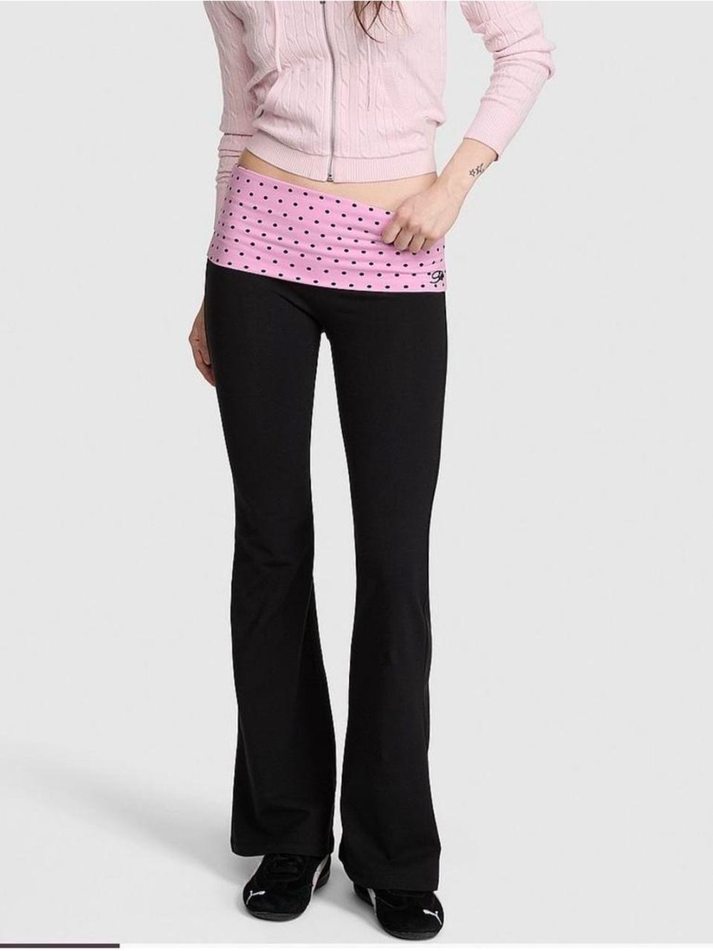 PINK Victoria's Secret Frankies bikinis Black Leggings Pink Polka Dot Foldover